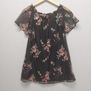 Womens S Mesh Embroidered Floral Tunic Top Whimsigoth Fairy Grunge Off Shoulder